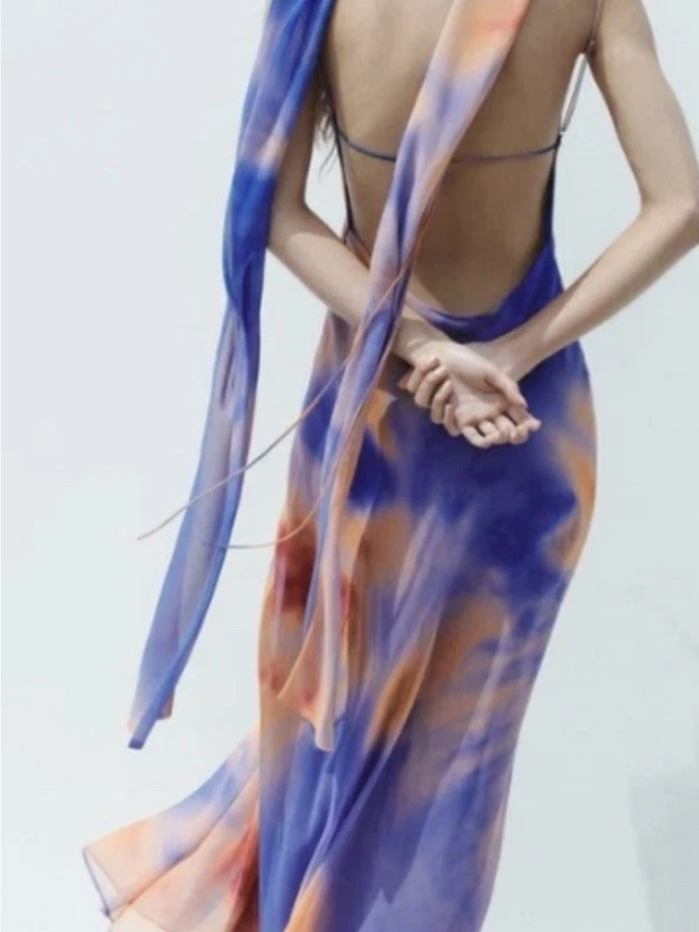 Zara Blue and Orange Tie-Dye Slip Maxi Dress